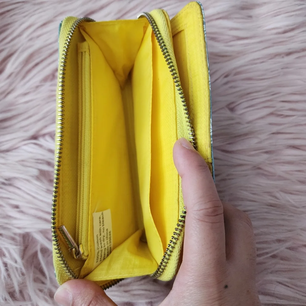 Jana Lam Hawaii wallet bird of paradise coated denim